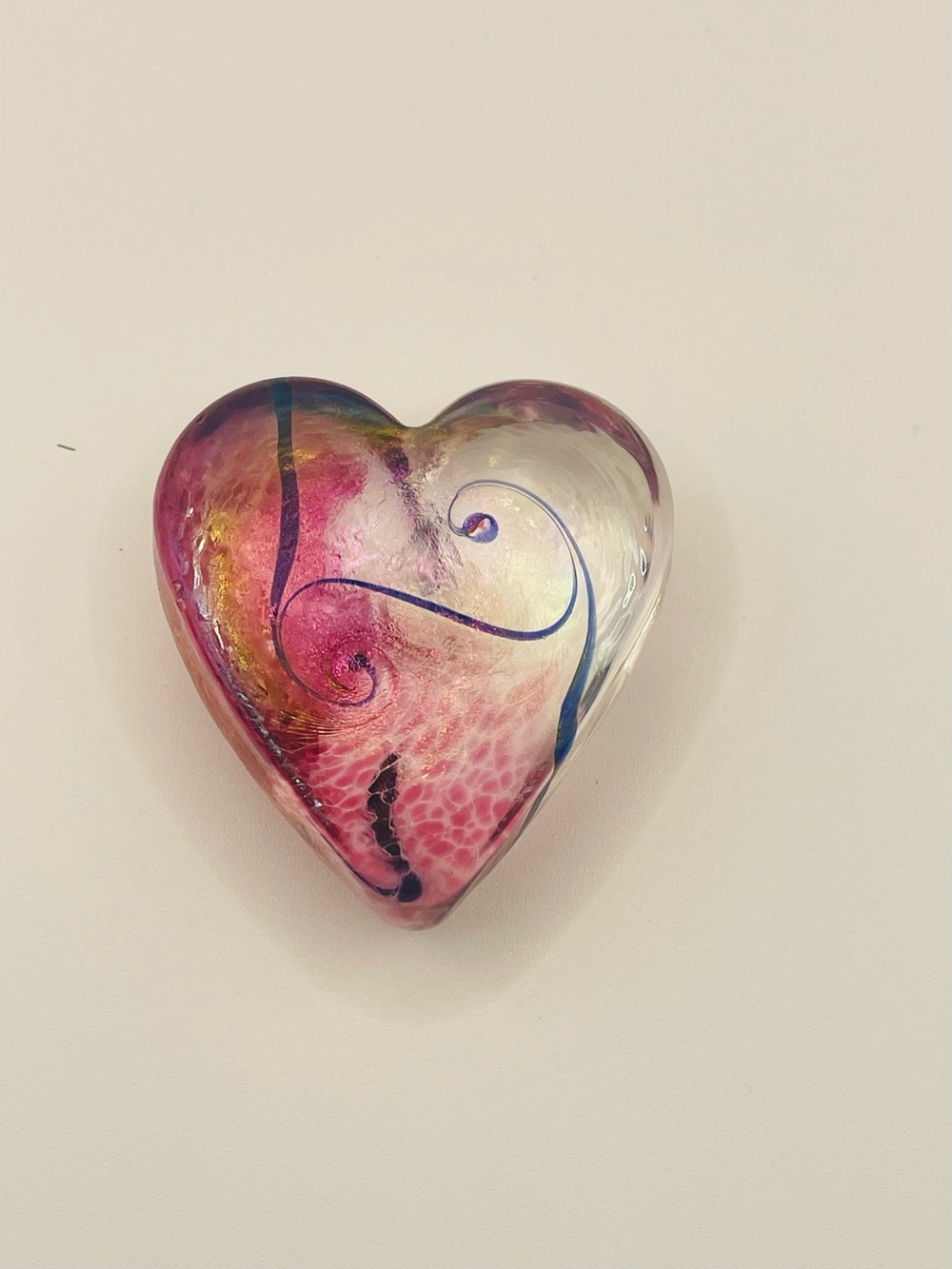 Vintage, Robert Held Art Glass Iridescent Heart Paperweight